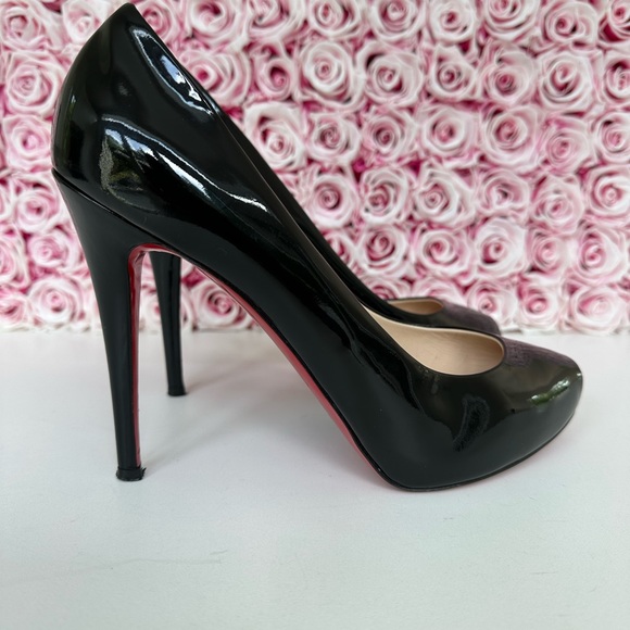 Christian Louboutin Black Patent Leather Open Clic 120 Peep-Toe Pumps Size: 40.5 - Picture 5 of 12